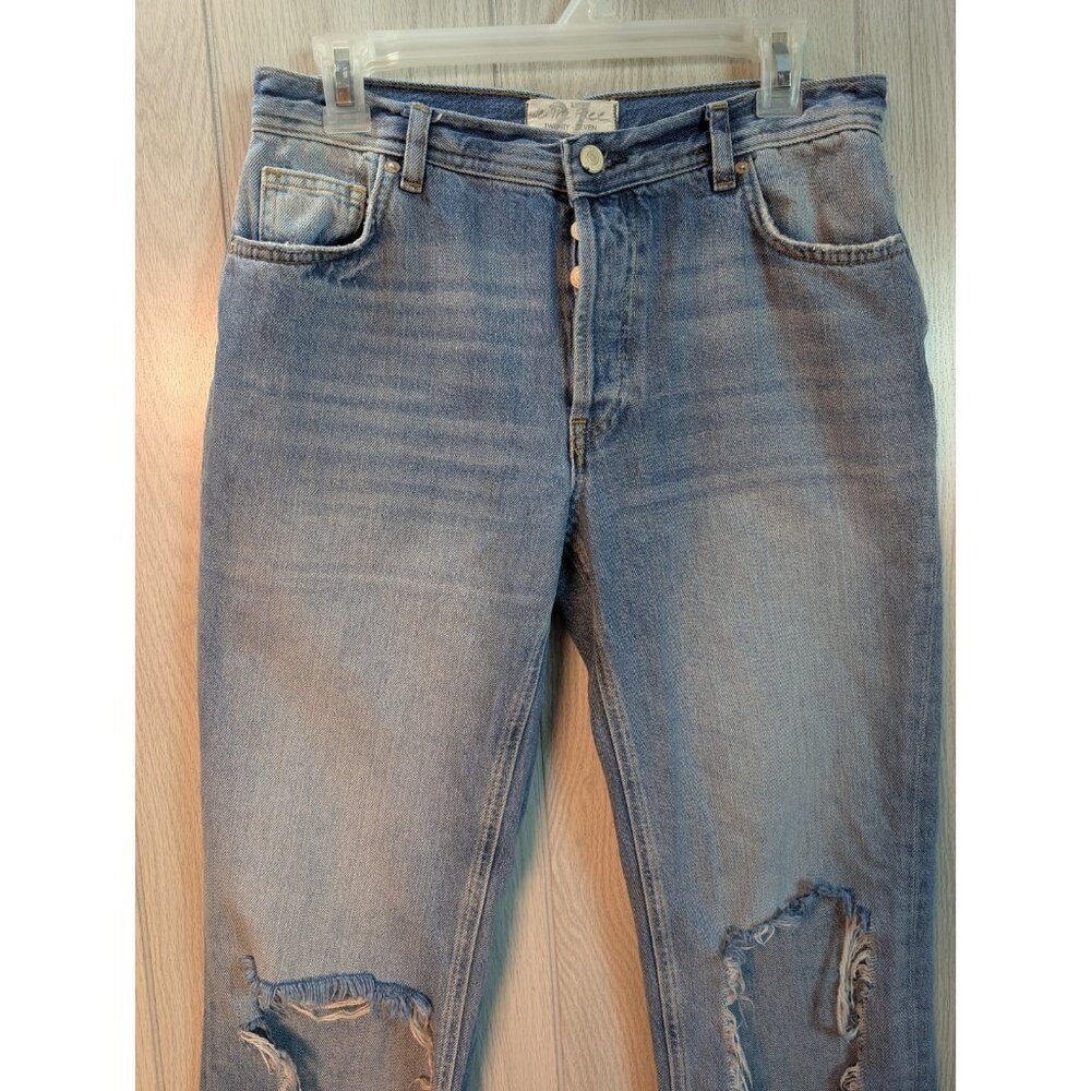 We The Free People Jeans Maggie Mid Rise Straight Leg Button Fly 27 Distressed - Picture 3 of 12